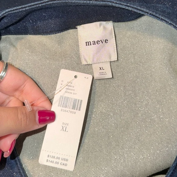 NEW Maeve The Cora Patch Pocket Jacket In Sparkle Denim Size XL